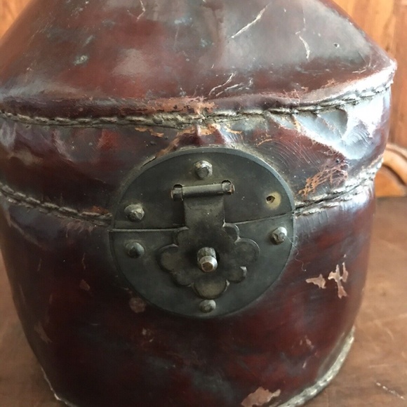 ANTIQUE CHINESE CHINA MING QING DYNASTY IMPERIAL HAT BOX LACQUER LEATHER RARE!! - Picture 3 of 8